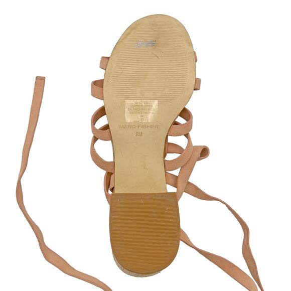 MARC FISHER "Riza" Leather Fisherman Cork Heel Ankle Wrap Sandals (Blush | 9M) - Picture 9 of 10